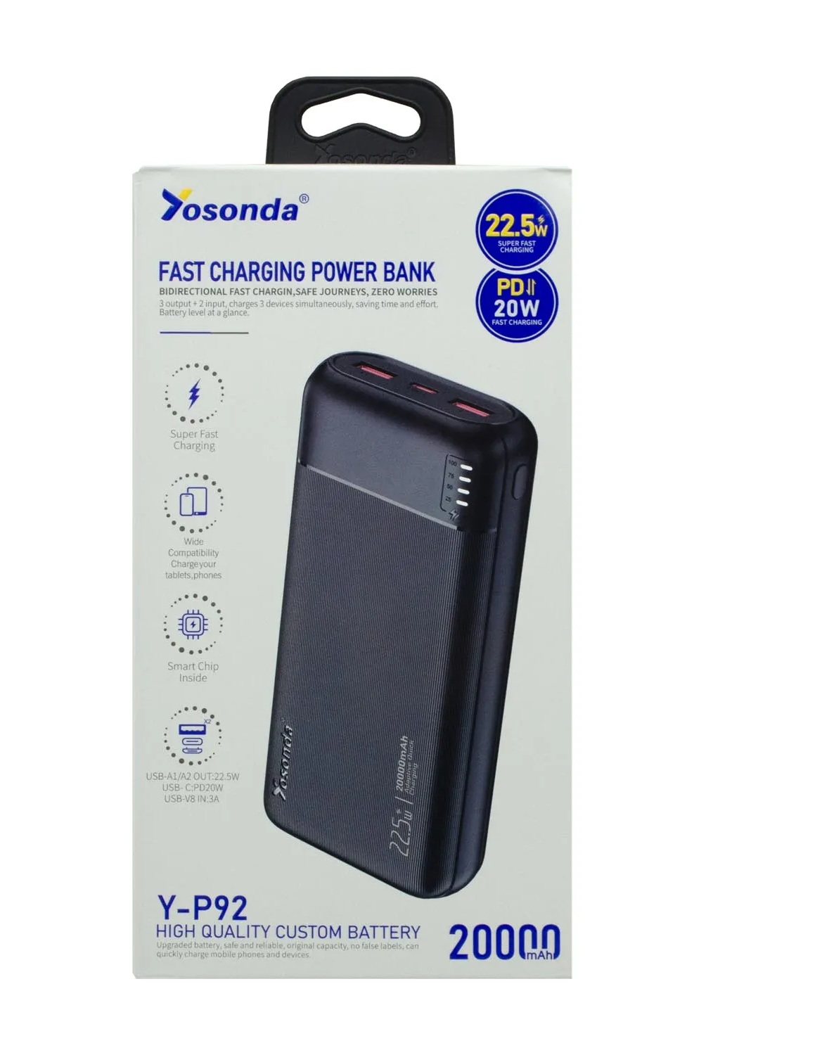 پاوربانک 20 هزار Yosonda مدل Y-P92 22.5W